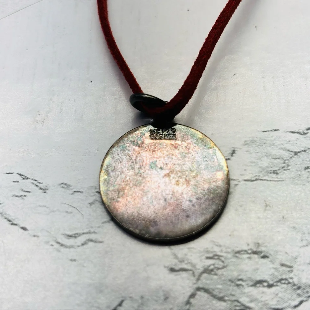 Mexico MC 177 Mayan Aztec Sun Calendar Coin Silver 925 Pendant Leather Chain